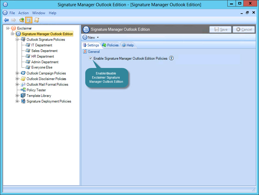 Enable or disable Exclaimer Signature Manager Outlook Edition