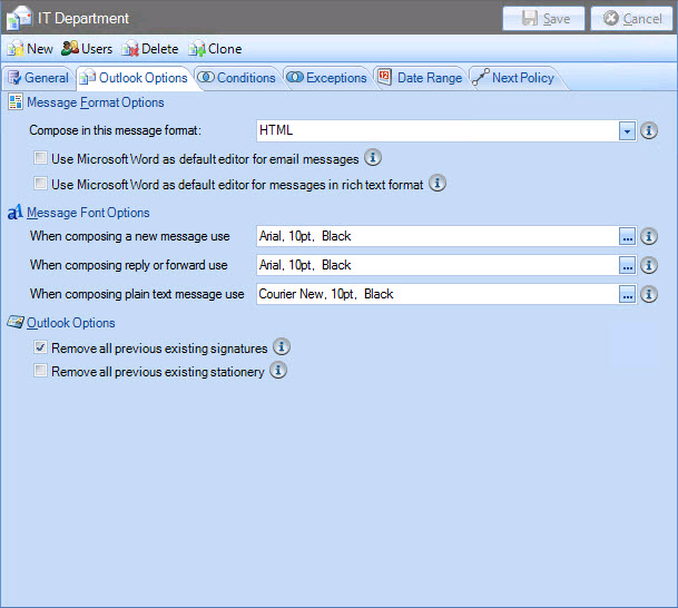 Exclaimer Signature Manager Outlook Edition - Outlook mail format policy  options