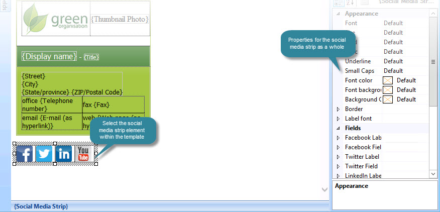 Customize social media strip